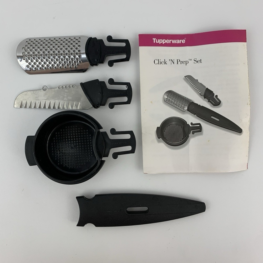 Tupperware Click N Prep Set w/ Instructions - Knife Zester Sieve Sifter